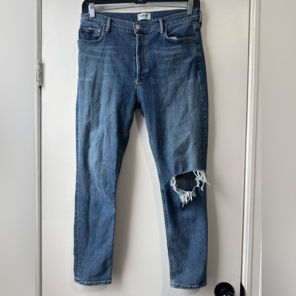 Agolde High Rise Skinny Classic Blue Distressed Women's Jeans Sz 30